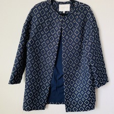 Frnch Womens Diamond Print Long Coat Sz L B-q