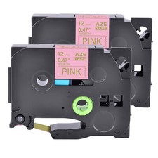 2PK Compatible Brother P-Touch Satin Ribbon TZe TZ-RE34 Gold On Pink Label