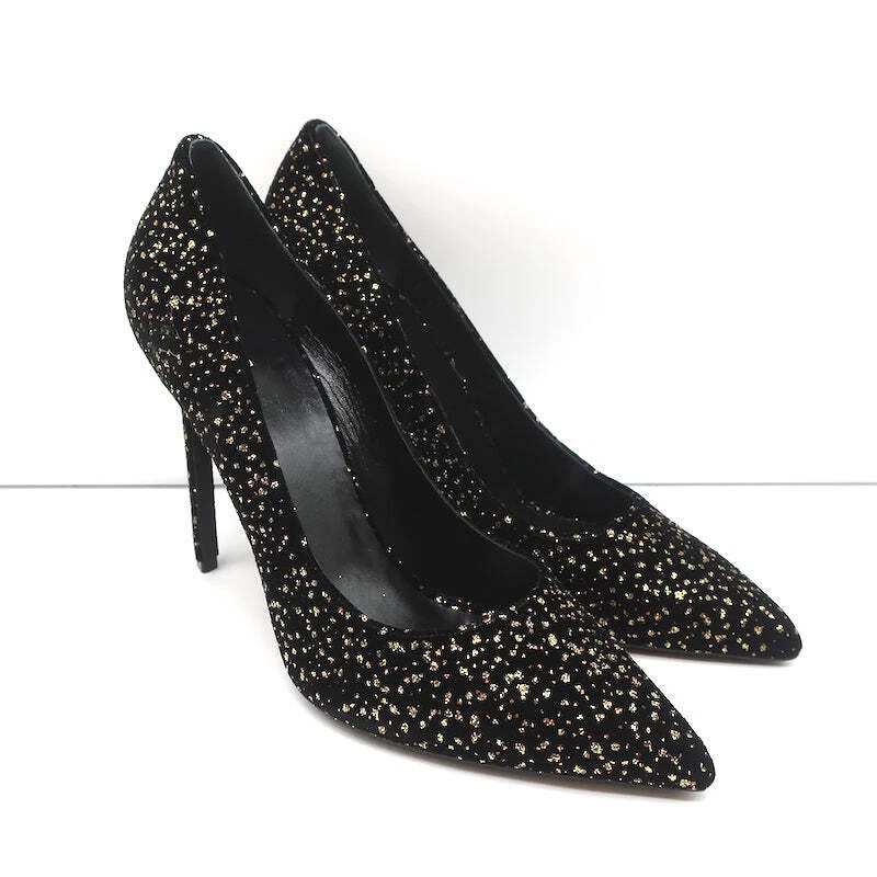 Black and top gold glitter heels