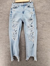 American Eagle Mom Jeans Womens 4 Distressed Blue Denim