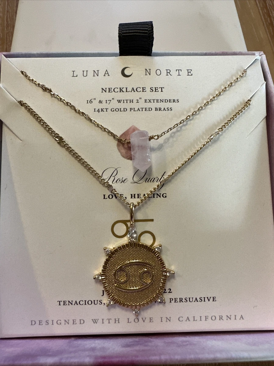 LUNA NORTE ROSE QUARTZ FLOWER CANCER ZODIAC NECKLACE SET