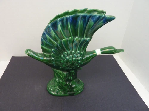 Royal Haeger Pottery Ring Neck Green Duck Goose Vase Planter R903 Vintage MCM US
