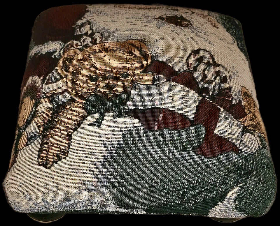 Christmas Santa Claus Tapestry Mini Foot Stool  12x12 Rustic Decoration  - Image 2 of 4