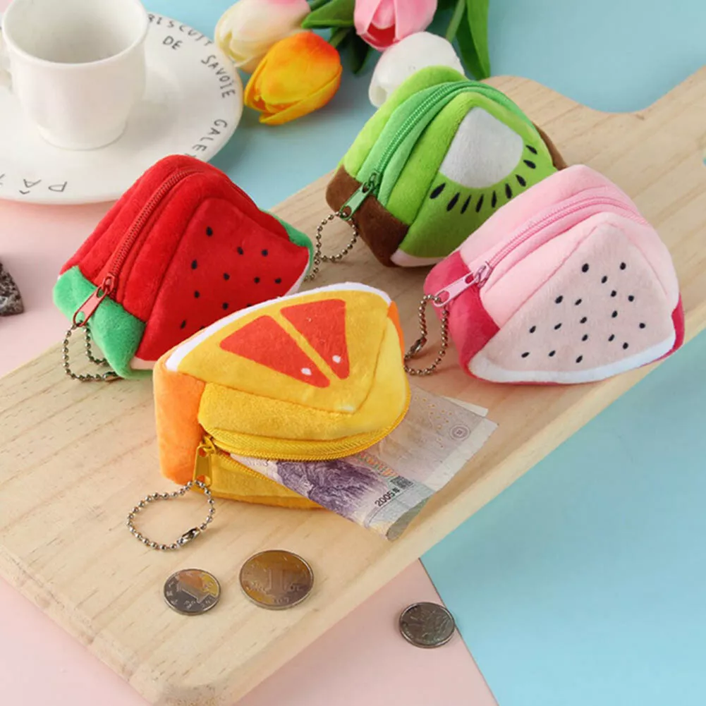 Plush Fruit Coin Purse Cute Mini Wallet Headset Card Key Storage Bag Small Pouch