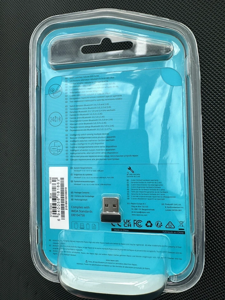 Rapoo M100 Multi Mode Wireless Silent Mouse Bluetooth & Nano USB Dongle 1300 DPI - Image 2 of 4