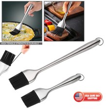 2x BBQ Basting Oil Pastry Brush Stainless Steel Silicone Back-Up Dishwasher Safe