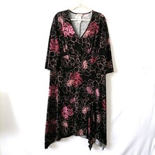 NWT Vintage M.K.M. Designs Womens Black V-Neck Floral Print A-Line Dress Size 2X
