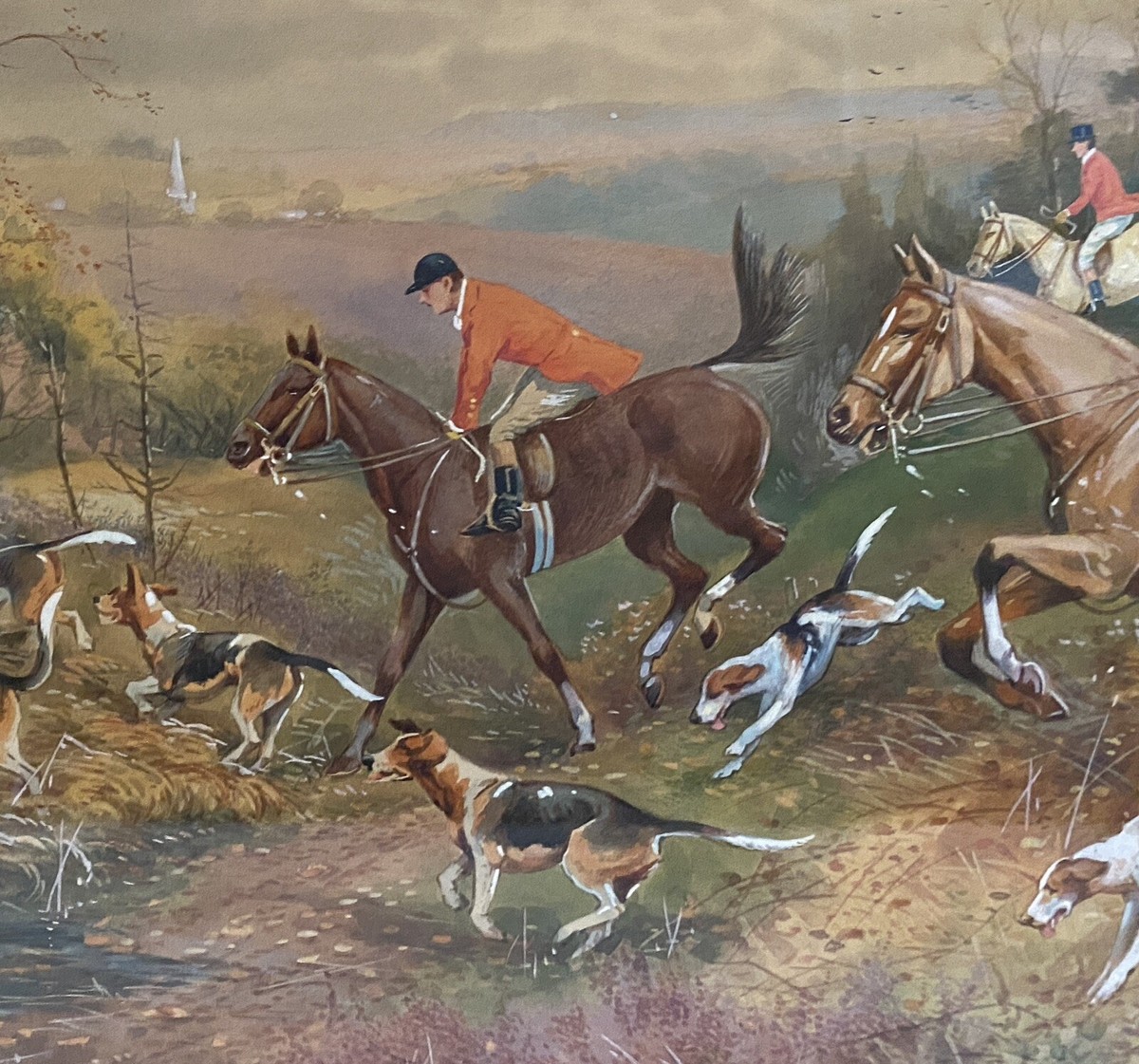 Vint Original Art Painting Equine/Horse English Fox Hunt by Henry