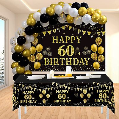 60Th Birthday Decorations Men Women - Black Gold Happy 60 Birthday ...