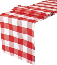 Buffalo Check Table Runner 13''x66" Red and White Cotton Checkered-ShinyBeauty