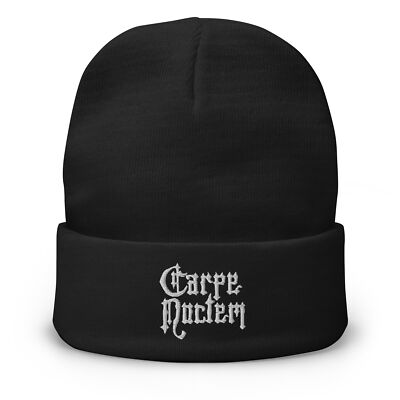 Carpe Noctem Seize The Night Vampire Embroidered Cuff Beanie