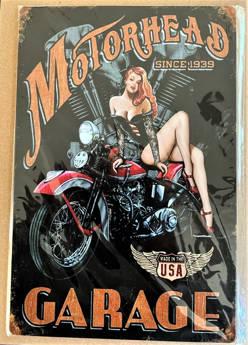 Motorhead Garage Tin Sign (Victory Knuckle Indian Fatboy Sportster Harley TH0749