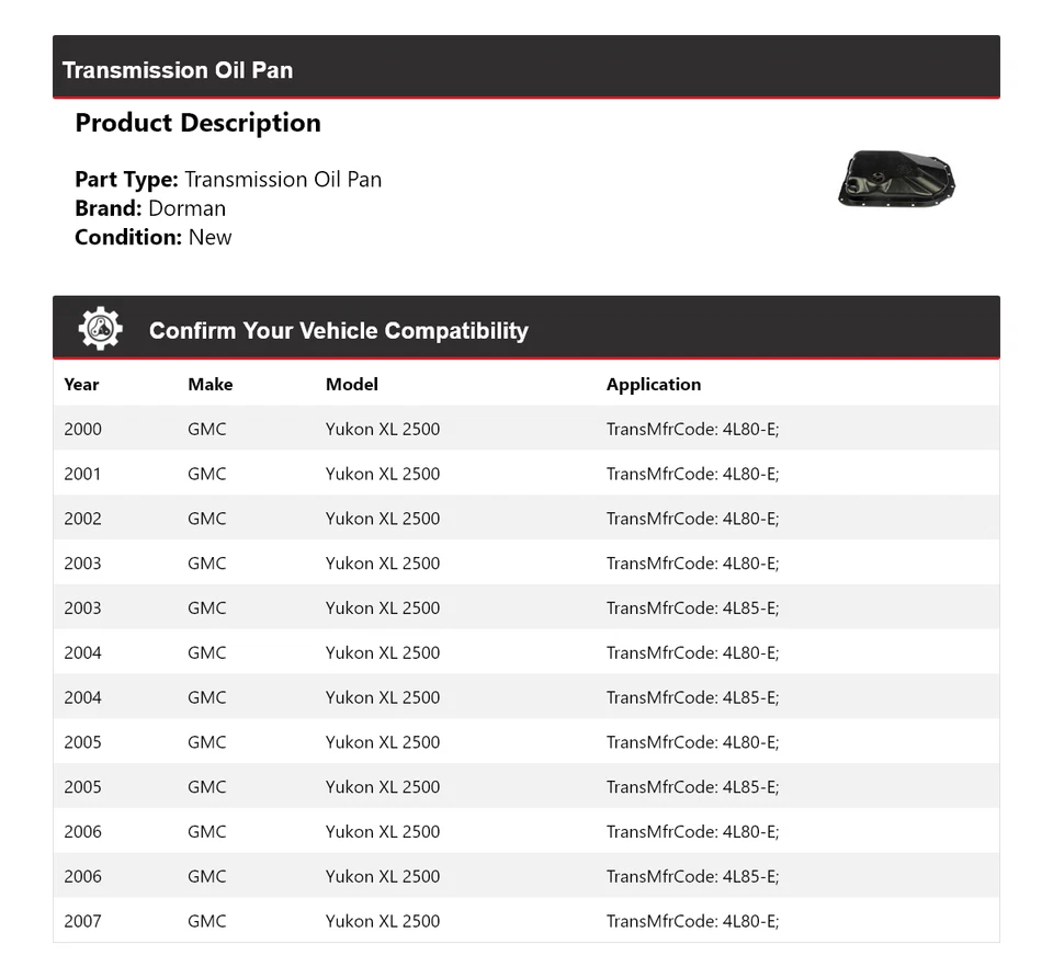 Para GMC Yukon XL 2500 2000-2007 transmisión Dorman cárter de aceite 2001 2002 2003 2004 Foto 2 de 4