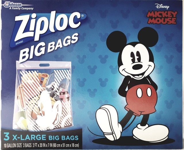 Disney Mickey Mouse Ziploc Extra Large Big Bag 3 Bags 10 Gallon Size