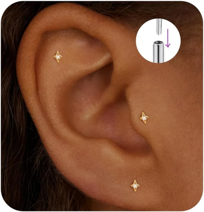 Flat Back Stud Cartilage Earrings Tragus Helix Piercing Jewelry ...