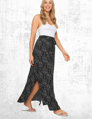 Ex Damen Tall Side Split Aztekenmuster Maxirock in LTS Schwarz (ein bisschen defekt)