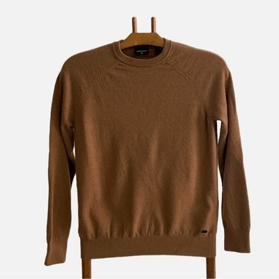 Strellson Luka Men's Crewneck Sweater Wool Blend Brown Caramel Medium Academia
