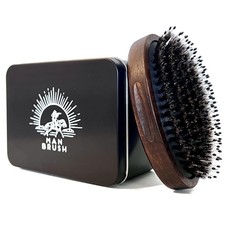 Beard Brush for Men – Boar Bristle & Nylon Military-Style Palm Brush – Dual S...