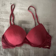Calvin Klein Bra Womens 32C Red Lace T-Shirt Padded Underwire Molded Stretch
