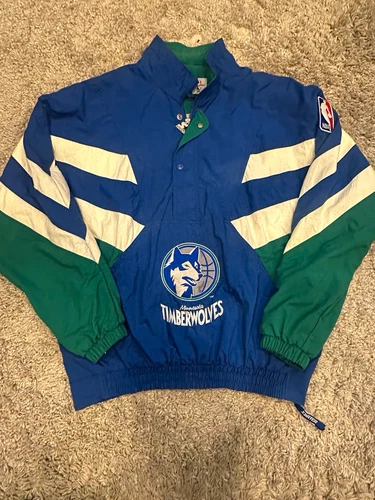 VTG 90s Starter NBA Authentics Timberwolves Half-Zip Pullover Windbreaker 2XL - product listing photo