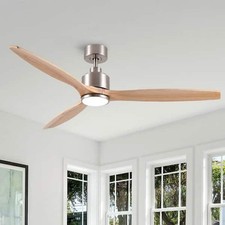60" Farmhouse Ceiling Fan Nickel Wood Blades LED Remote 6-Speed DC