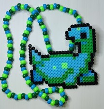 Elasmosaurus Kandi Necklace  Perler Dino  Pony Bead Chain  Rave Kandi   