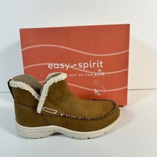 New in Box Easy Spirit Brown Faux Suede Faux Fur Lined Slip-On Booties 7M