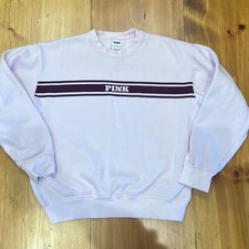 Victoria's Secret PINK Ivy Fleece Crewneck Sweatshirt Pink Maroon Band Small A10