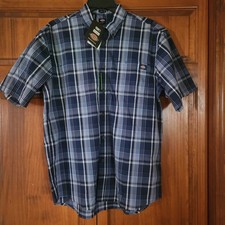 Dickies Men's Blue Plaid Short Sleeve Relaxed Fit Button Up Shirt Medium NWT