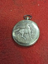 DOXA 15J 12S ANTIQUE POCKET WATCH WITH UNIQUE SILVER ENGRAVED HORSE DESIGN