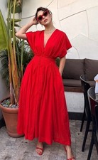 ZARA WOMAN V-NECK ZW COLLECTION MIDI DARTED DRESS RED Size S Ref 2965/395