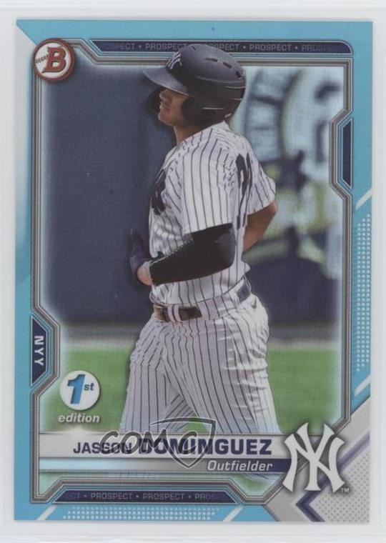 2021 Bowman 1st Edition Sky Blue Foil Jasson Dominguez #BFE-13 0y6c
