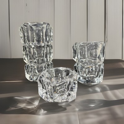 Vtg MCM Elements Crystal Czech Glass Candle Holders Set of 3 Graduated Sizes