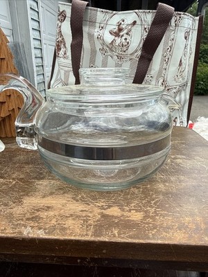 Vintage Pyrex 8336 Flameware Glass Tea Kettle Coffee Pot with lid 6 Cup Retro