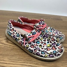 Hey Dude Wendy Youth Pink White Leopard Heart Slip On Loafer Shoe US Kids Y3 L4