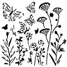 Really Great Stencils, Wildflowers  Butterflies Stencil, 6x6", Flowers, Flutter