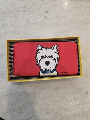 Marc Tetro Wallet Womens Red Zip Around Westie Dog Graphic Cartoon Large Clutch