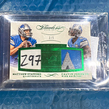 2015 Panini Flawless Stafford/Calvin Johnson Dual Auto Patch Emerald MSCJ /5