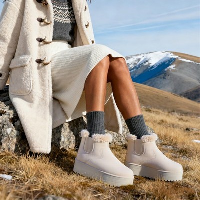 Damen Stiefeletten Wildleder Stiefel Winterstiefel WEISS warm Fell Schnee Plateau Boots