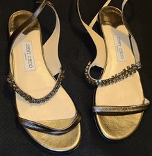 Jimmy Choo OPAL Bronze Metallic Leather Crystal Embellished Flat Sandals 41
