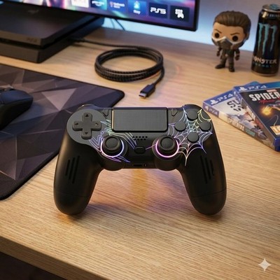 Wireless Controller für PS4 Slim Pro PC RGB Touchpad Spinnennetz Schwarz Neu