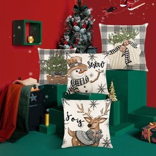 Christmas Linen Pillow Cover Cartoon Print Home Decor Holiday Accent