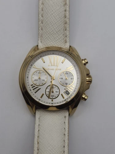 Orologio Michael Kors MK2302 pelle bianca tono oro donna nuovo batteria funzionante