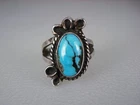 VINTAGE NAVAJO STERLING SILVER & BLACK MATRIX TURQUOISE RING size 9