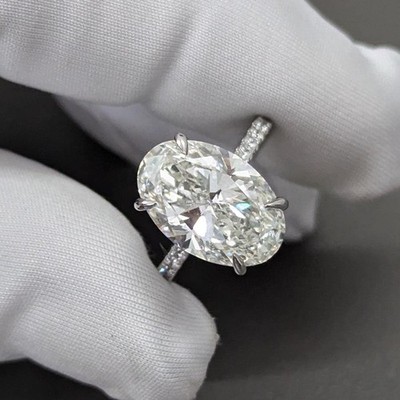 5.30 CTW Oval Cut VVS1 Moissanite Engagement Ring For Her 14k White Gold Plated