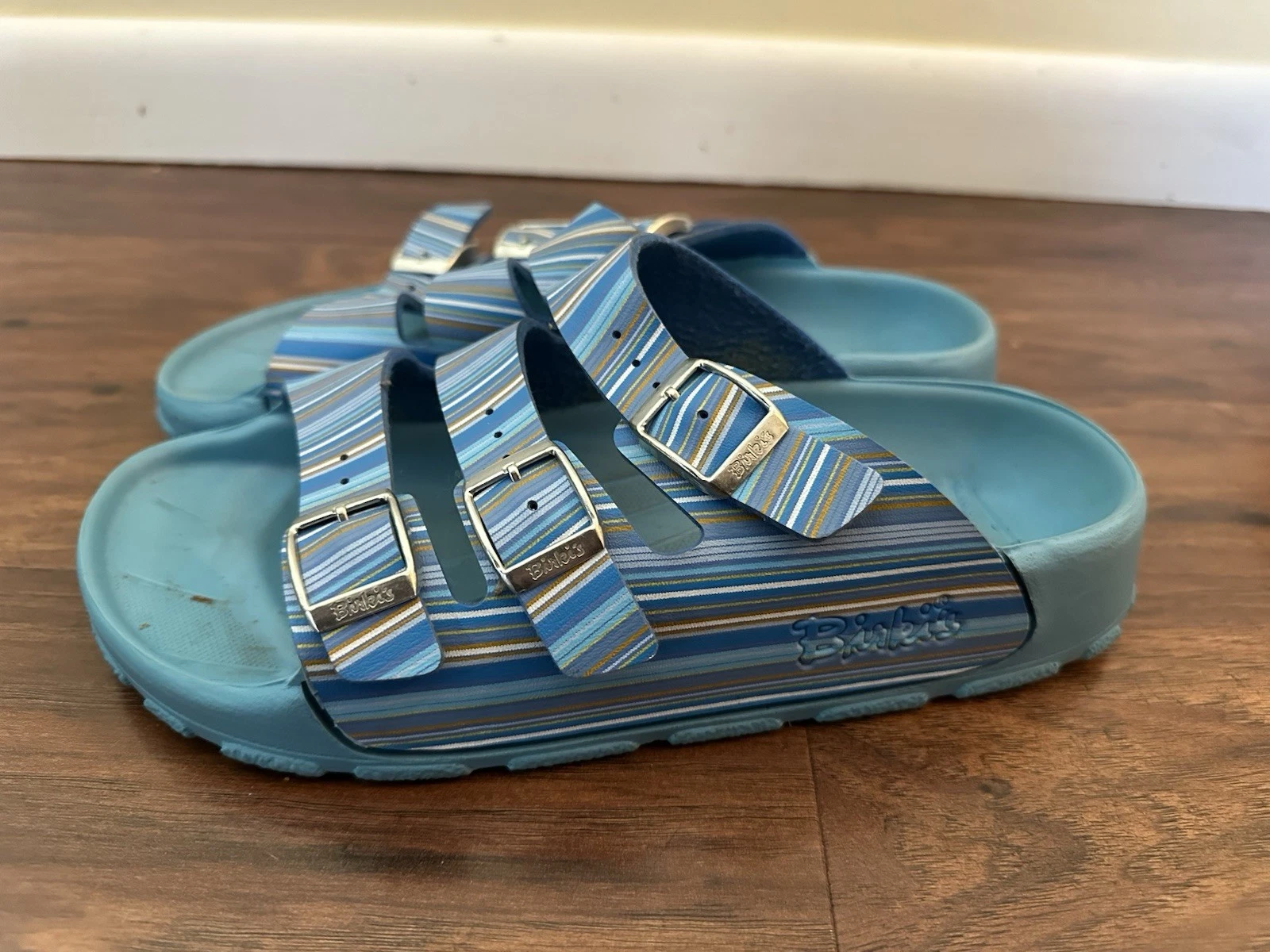Birkenstock Birki's Sansibar Aqua Stripe Rubber Slides Women's Size: 40 / 9