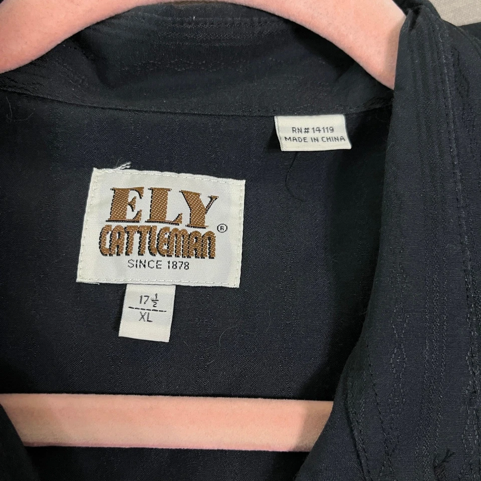 Ely Cattleman Western Shirt Mens Size XL-17.5 Black Pearl Snap Cowboy Rodeo  - Image 4 of 4