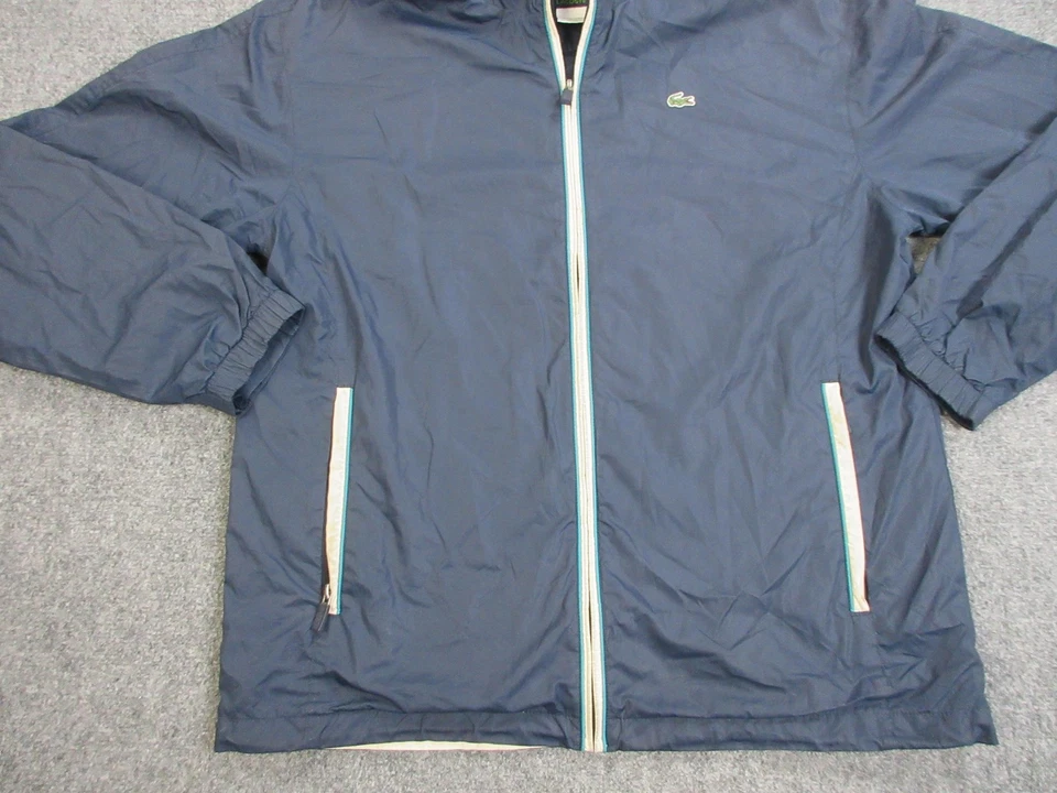 Lacoste Jacket Mens XL Navy Blue Hooded Windbreaker Lightweight Full Zip - Image 2 of 4