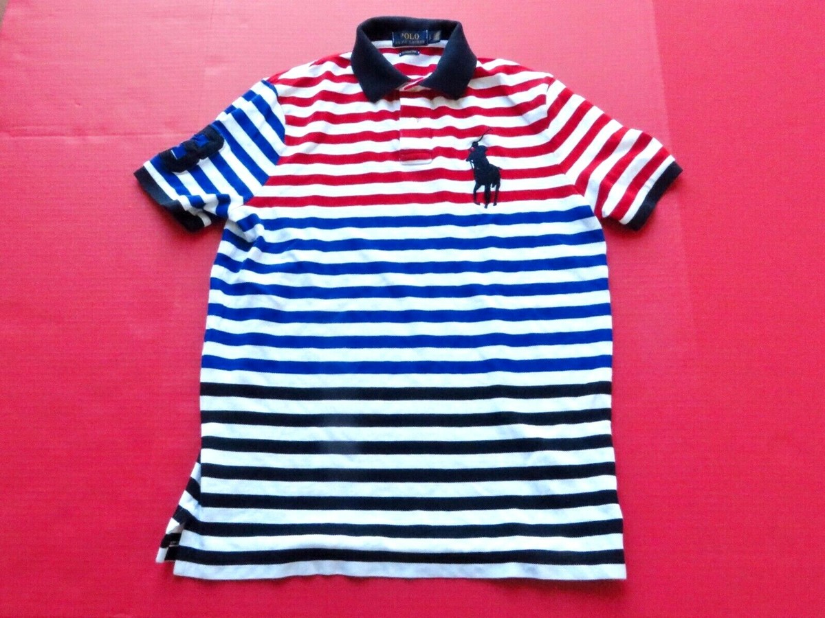 Men's Polo Ralph Lauren Big Pony USA Flag Striped Polo Shirt sz S