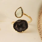 Geode Druzy With Green Amethyst Gold Plated Vintage Adjustable Double Stone Ring